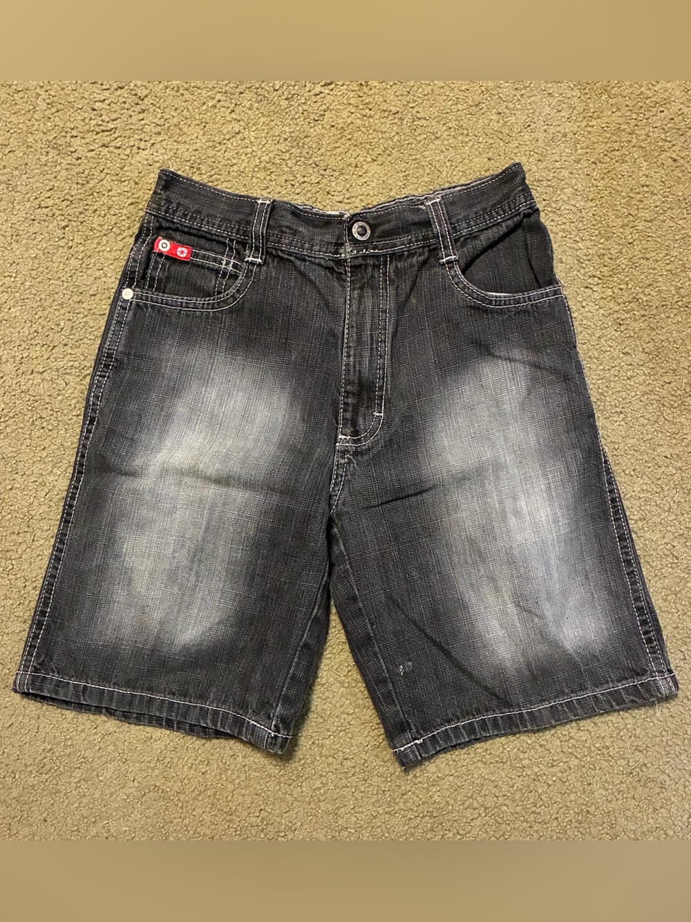 SouthPole Boy Youth Kids 7X Black Washed Denim Shorts Faded Detail Baggy Grunge